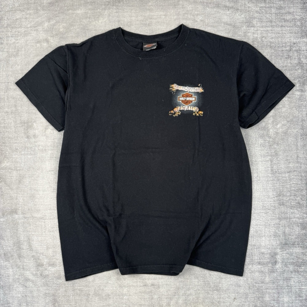 Harley Davidson Shirt Mens Large Black Double Sided Jamaica‎ Beach Biker